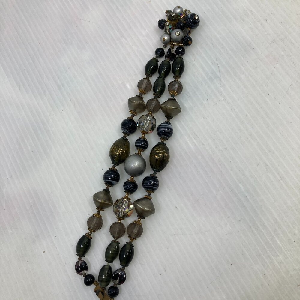 Vtg DEMARIO ? glass 3 strands Murano glass beads bracelet